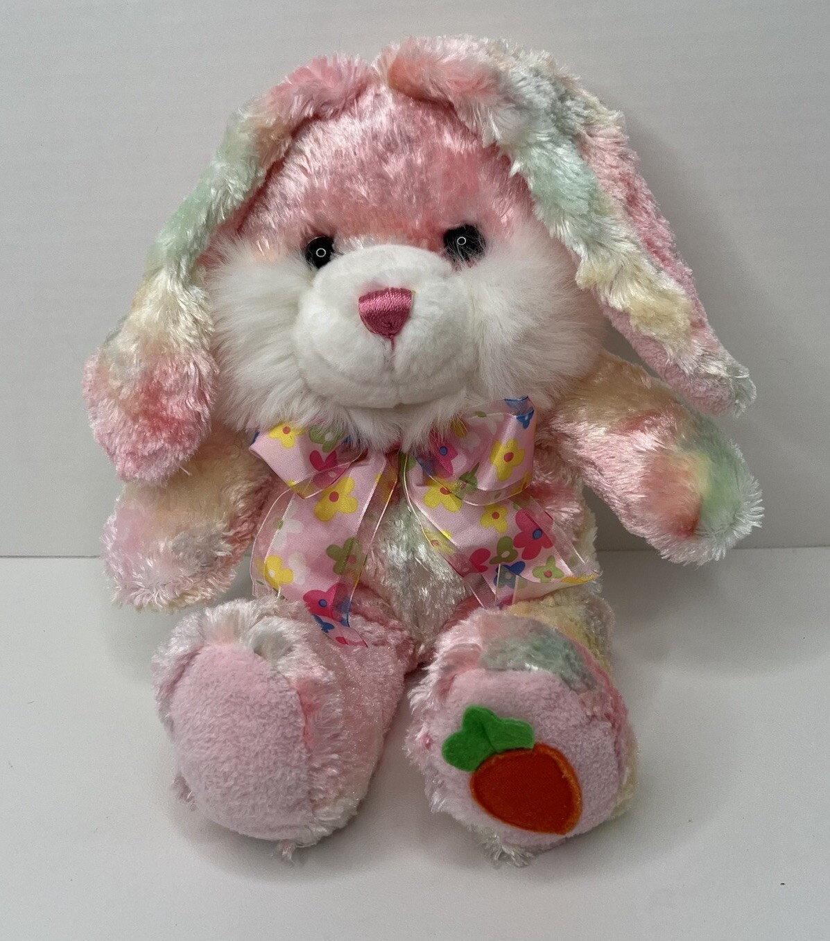 Walmart Tie Dye Easter Bunny Rabbit Plush Stuffed Animal Carrot On Foot Pink