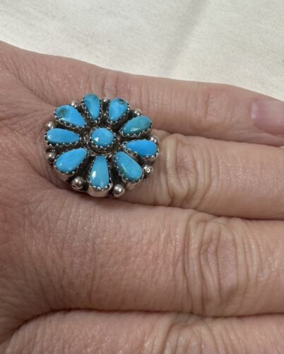 Navajo Handmade Sterling Silver Turquoise Cluster 