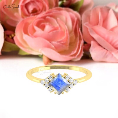 Wedding Ring Princess Cut Moonstone Kite Cut Moonstone Vintage