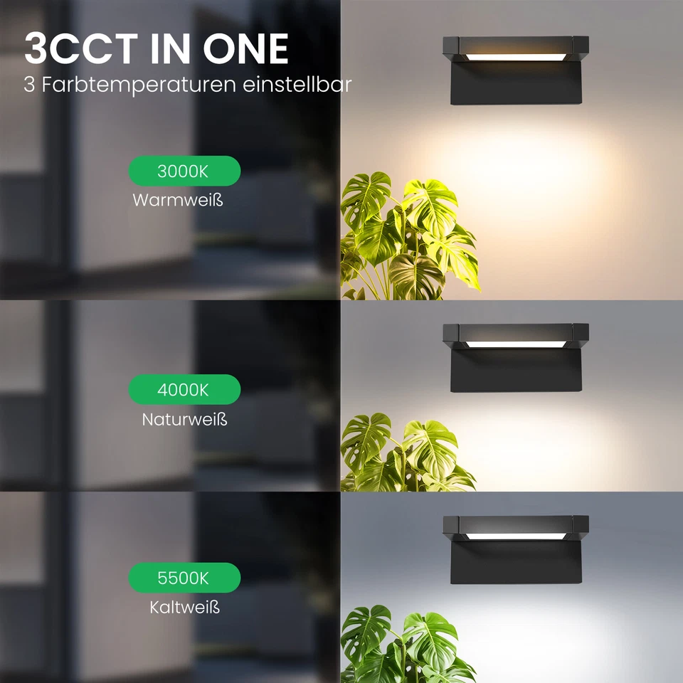 24W LED Wandleuchte Schwarz IP65 Innen Außen Schwenkbar Drehbar PIR Sensor Lampe - Bild 4 von 4