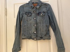 Youth Levi s Denim Button Up Trucker Jacket Blue Denim Size Small 6-7 yrs Cute