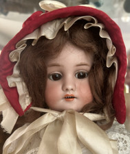 Vintage Doll Bonnet Hat Chapeau Hand Sewn Cranberry Red Cream For Head Sz 10-11