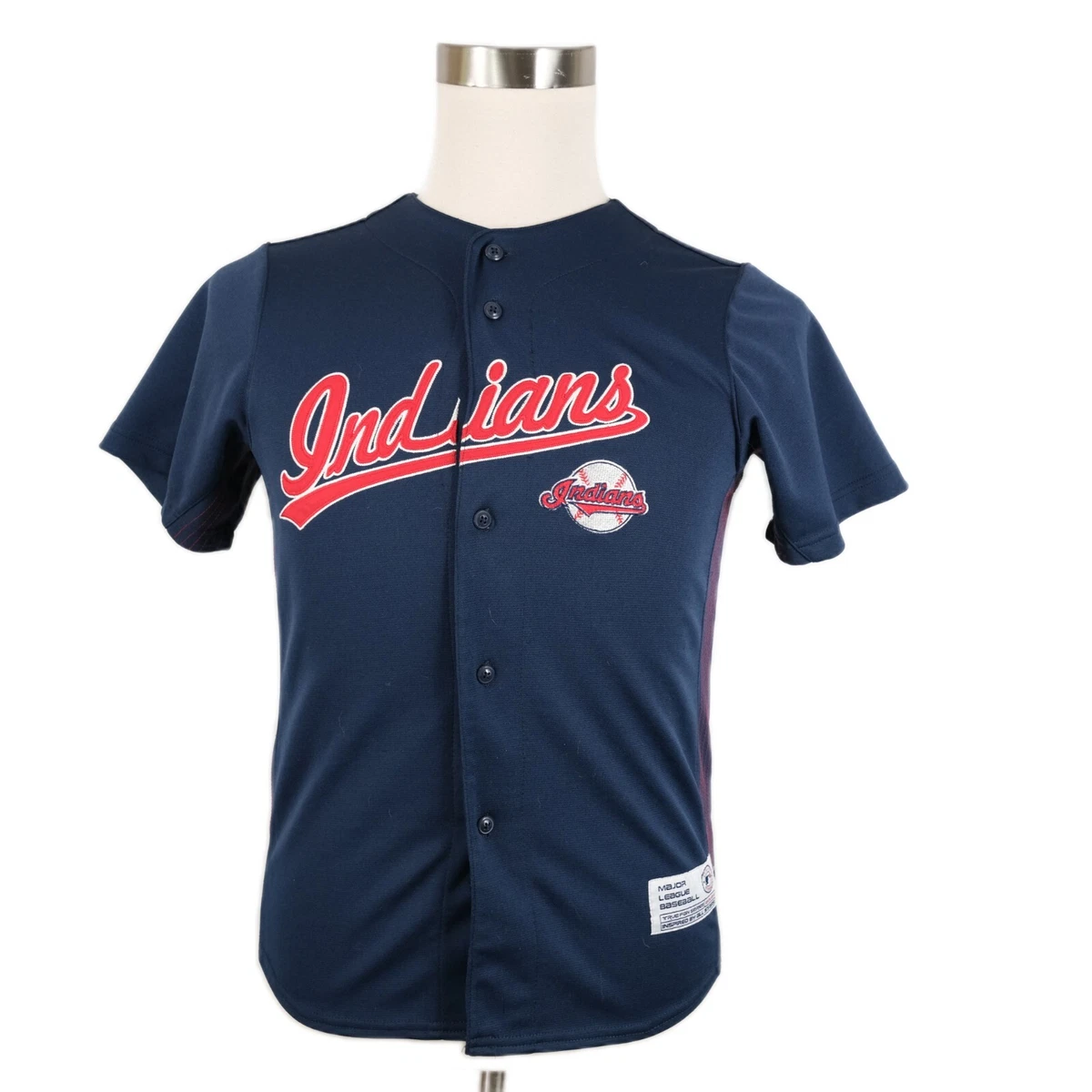 Men's True-Fan White/Navy Cleveland Guardians Pinstripe Jersey 