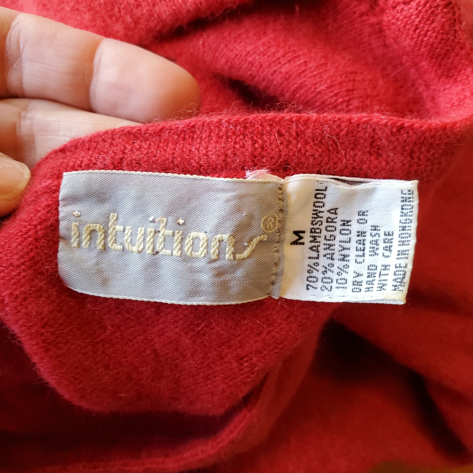 Intuitions Red Lambswool Angora Pullover Sweater, Size Medium, Winter, Warm