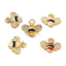 40x Enamel Crystal Rhinestone Honeybee Charm Pendants for Jewelry Making