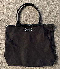 Kate Spade Lousia Bowrama Black Nylon Tote Bag w/Patent Leather Bow Handles