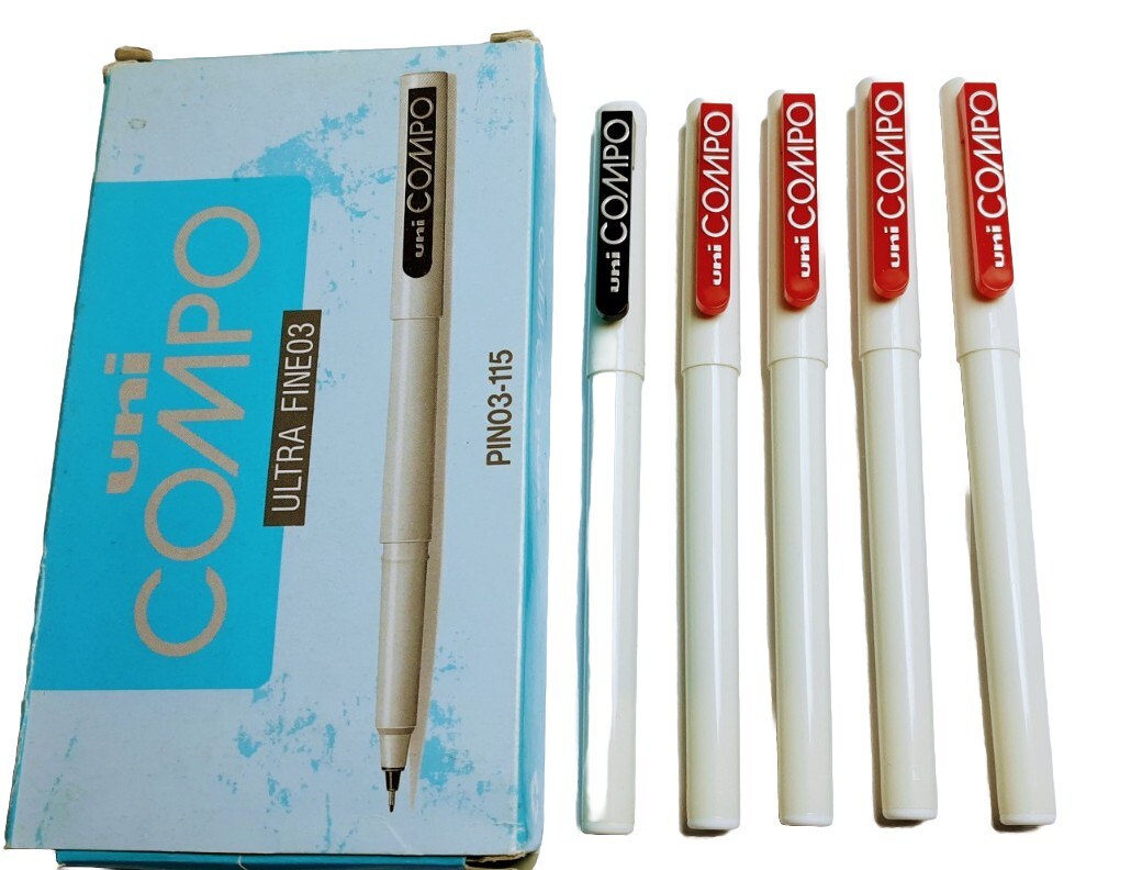 x UNI-COMPO FINE LINER PENS ULTRA FINE BLACK 4RED