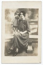 BM694 Vintage Photo Card RPPC Card Women & Kids Plaid Dress Striped Sweater