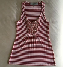 Women's Remain Red and White Striped Racerback Tank Top Size S