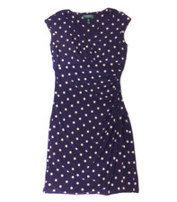 Lauren Ralph Lauren Dress 4 Purple Beige Polka Dot Sleeveless Stretch V-Neck