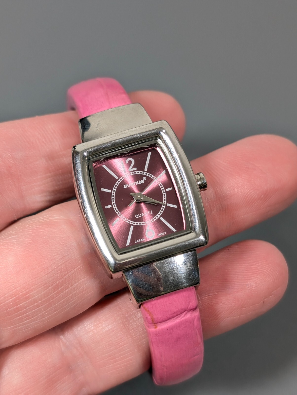 Avenue Pink Rectangle Dial Faux Leather Band Hinge Bracelet Watch 6 inch
