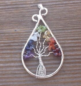 DROP/PEACOCK STYLE  PERIDOT TREE OF LIFE  WIRE WRAPPED PENDANT STONE GEMSTONE