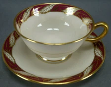 Lenox Bellevue Maroon Pattern Maroon & Gold Tea Cup & Saucer Circa 1953-1988