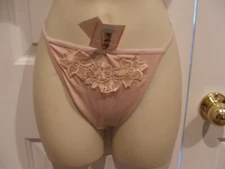 NWT  NUDE BEIGE APPLIQUE THONG pantie  SMALL- 