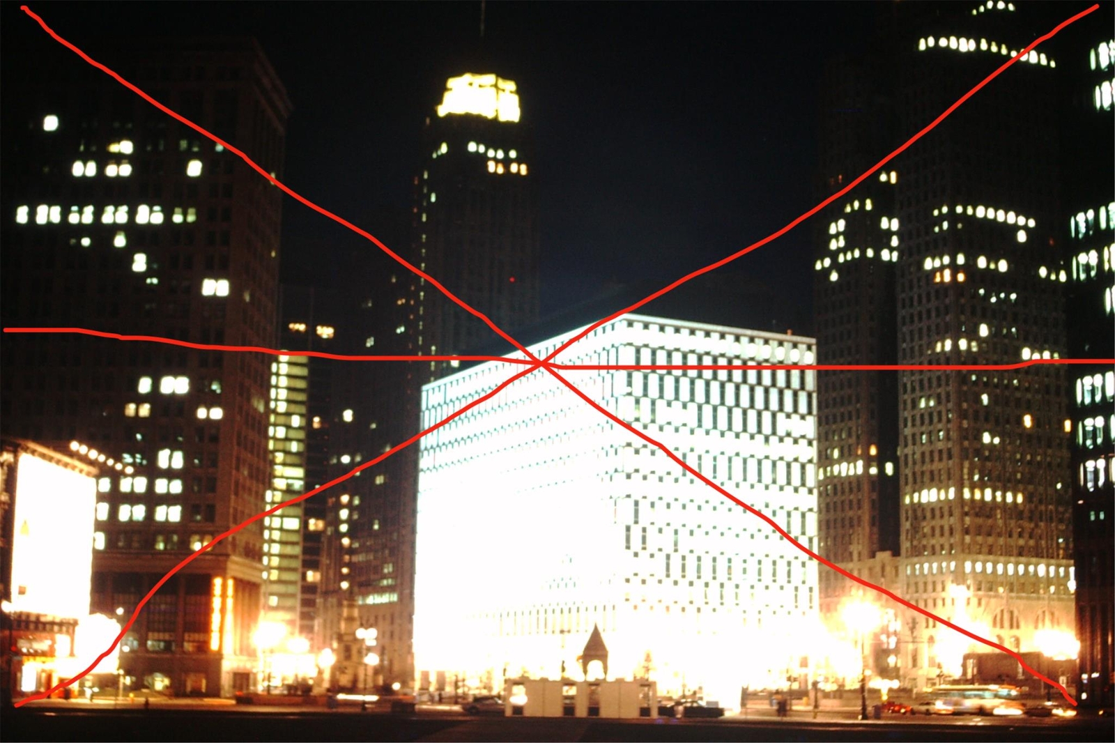 Original 1970 Downtown Detroit Night View Detroit Michigan Slide 9746