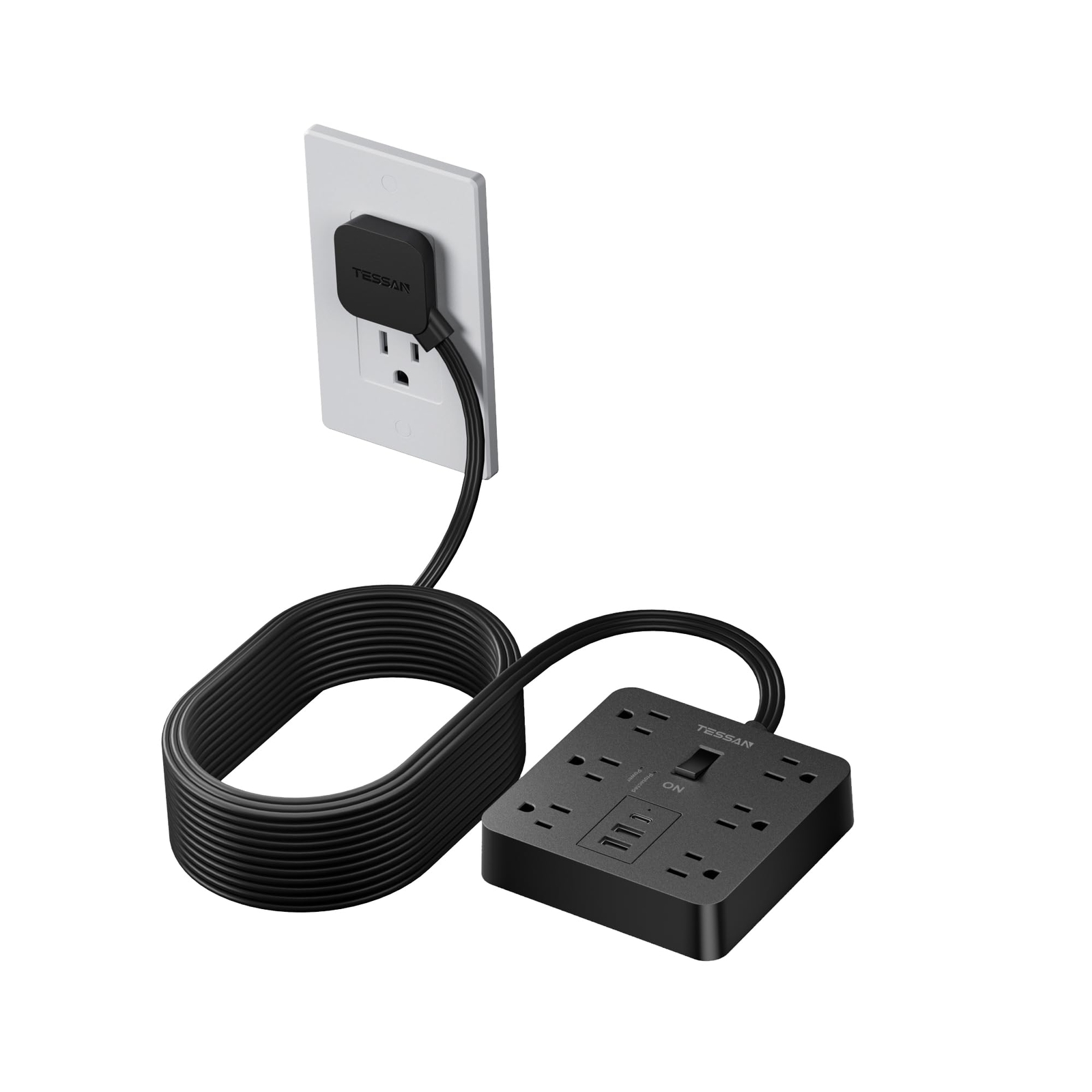 Flat Plug Extension Cord 15 Ft Surge Protector Power Strip with 6 Outlets and...