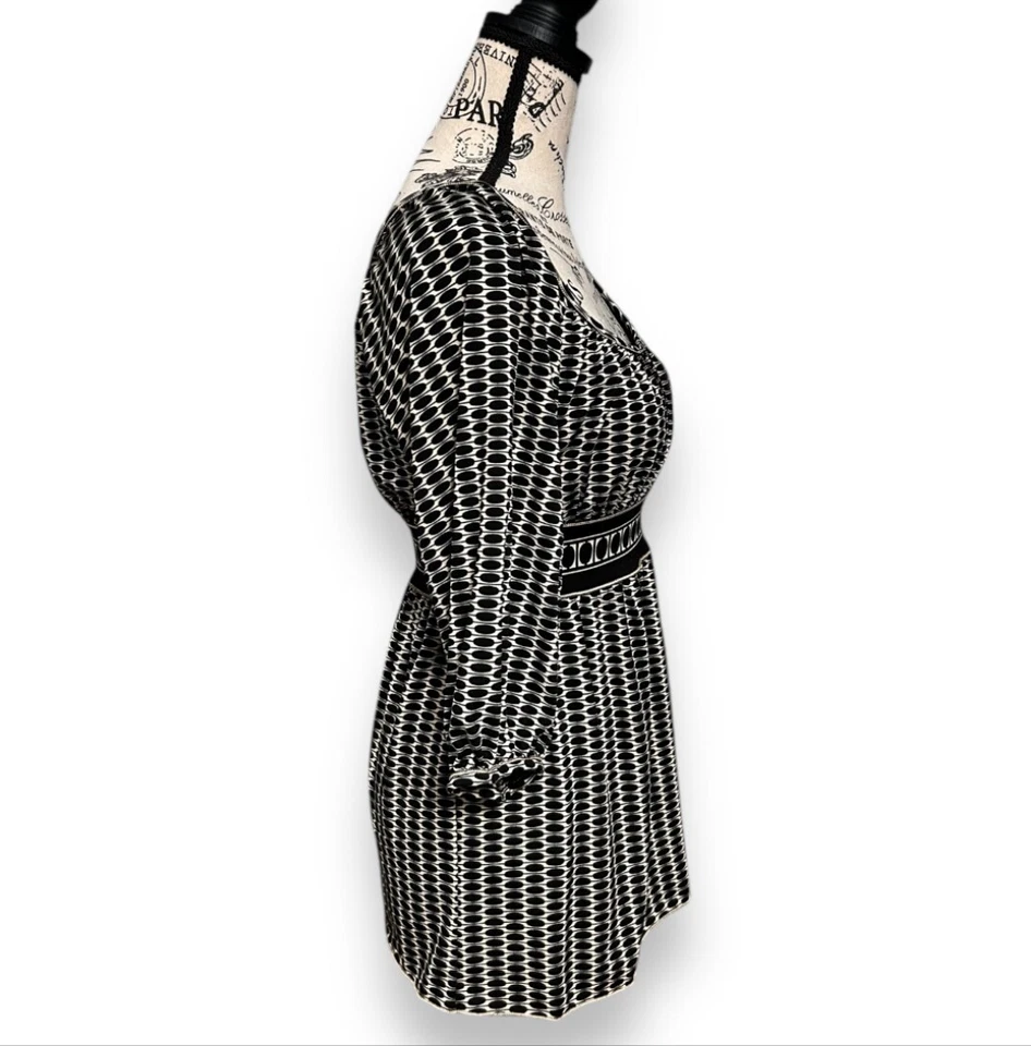 Top túnica Max Studio negro crema estampado geográfico cintura imperio boho retro Y2K para mujer S Foto 4 de 4