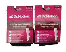 2 Pair Dr. Motion Mild Compression Socks Black Size 9 -11 Graduated Knee High
