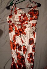 Azazie Size 3 White Floral Satin V-Neck Spaghetti Strap Long Gown Zip