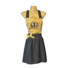 Kay Dee Designs Queen Bee Apron Bow Detail 100% Cotton Yellow Black Gingham