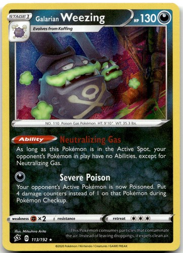 Galarian Weezing 113/192 Holo Rare Rebel Clash Pokemon Holo Lightly Played