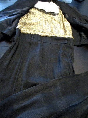 JOHN ROBERTS BLACK WITH GOLD TOP & TRIM JUMPSUIT & JACKET IN SIZE 14P