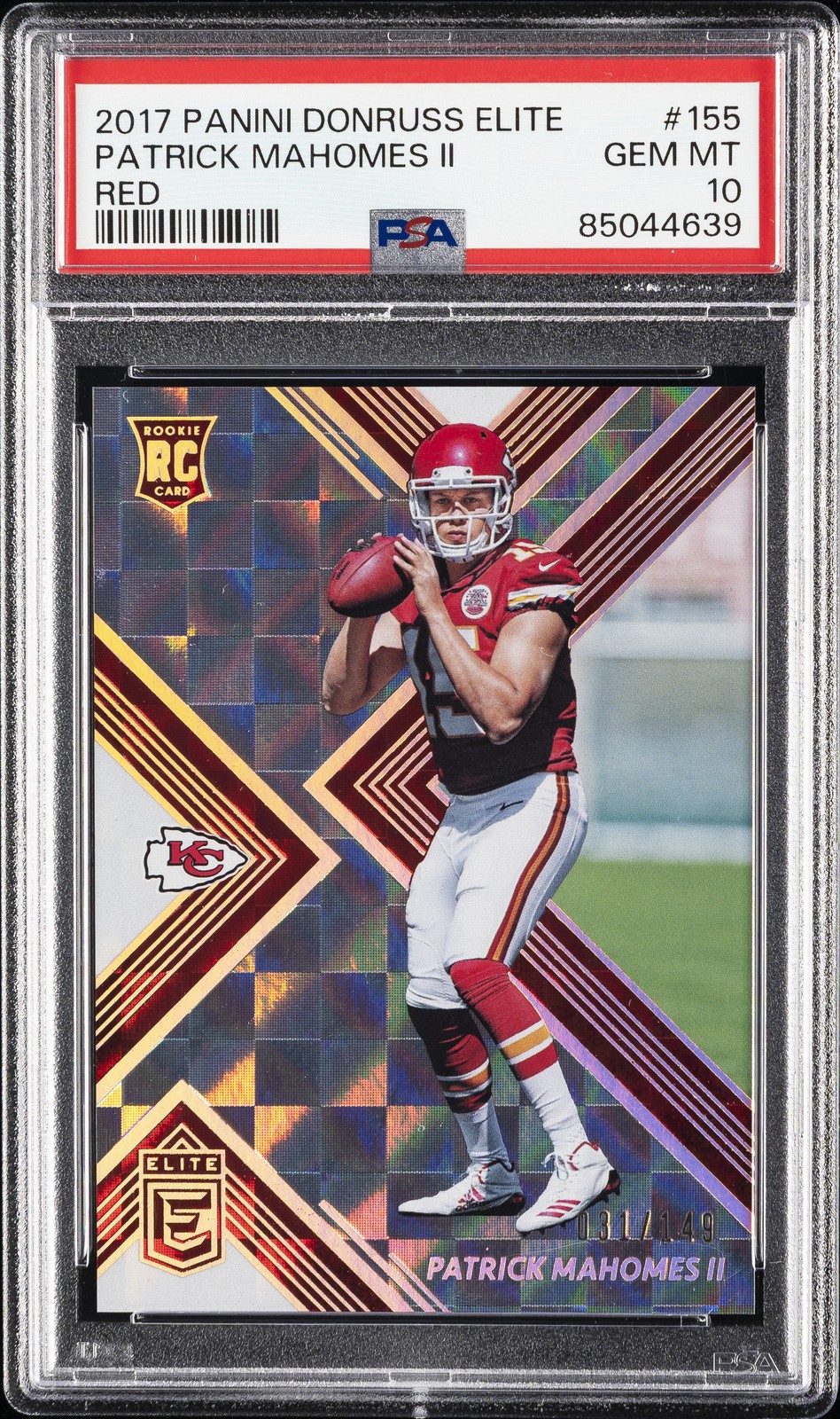 2017 PANINI DONRUSS ELITE RED #155 PATRICK MAHOMES II ROOKIE RC 31/149 PSA 10