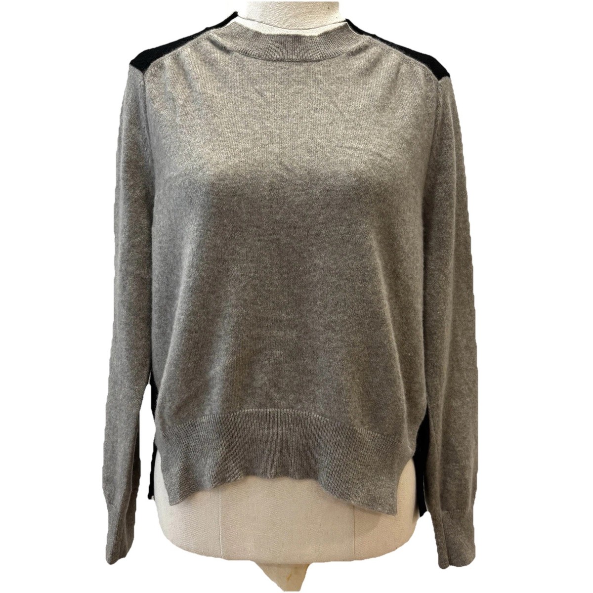 Bassike Black Grey Colour Block Jumper 100% Cashmere Crew Neck