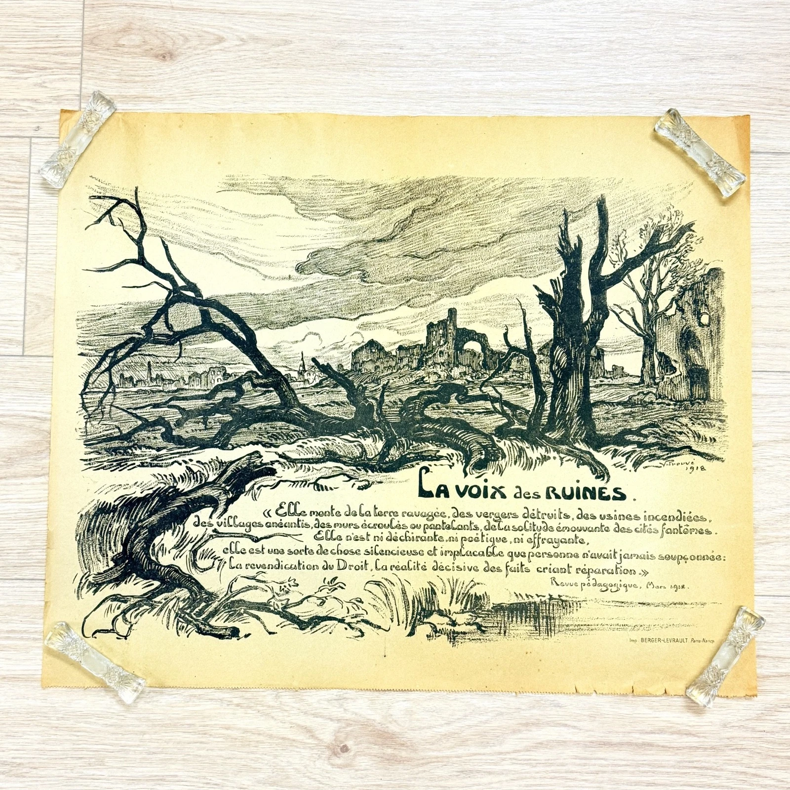 Affiche Victor Prouvé La Voix des ruines 1918 WW1 Berger Levrault