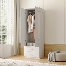 1/2/3 Drawers Wardrobe Double-Door Storage Closet with Hanging Rod Shelf Bedroom