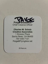 PAIGE BRADDOCK autograph CREATIVE OFFICER Schulz PEANUTS business card signed