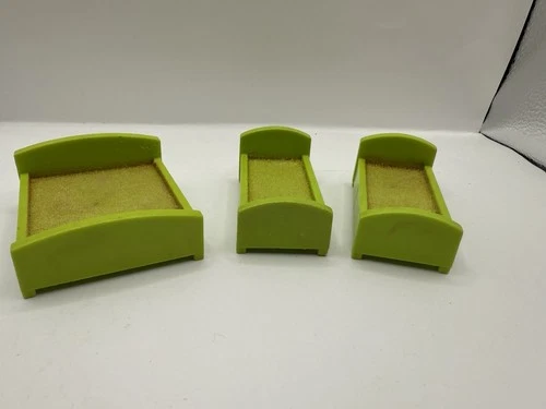 Vintage Fisher Price 70’s 80’s Little People Beds Full Bed 2 Twin Beds Green