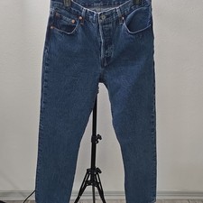 Levi's Premium Blue Denim 501 Straight Jeans Medium Wash Button Fly Logo