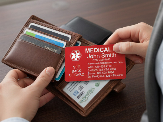 Wallet Medical Alert Card Custom Engraved ID Information Cards 2 Sides Engraving