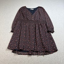 LOFT Dress Womens XL Navy Blue Red Ladybug Smock Babydoll Waist Boho Twee Tunic
