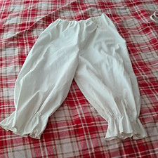 White Vintage Pantaloon-Style Bloomers Elastic Waist Ruffle Cuffs