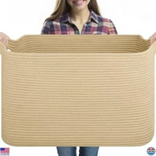 95L Extra Large Blanket Basket, 24" x 16.9" x 14.2" Woven Storage Basket for