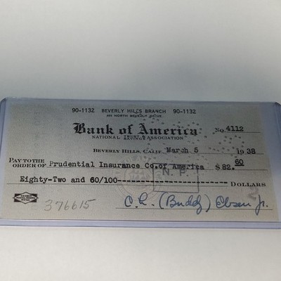 Buddy Ebsen Canceled check - 1 signed 1938  Wizard of Oz Filmed this Year