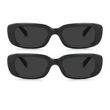 Retro Rectangle Sunglasses for Women Men Small Square Frame Sun Glasses 2 Pack