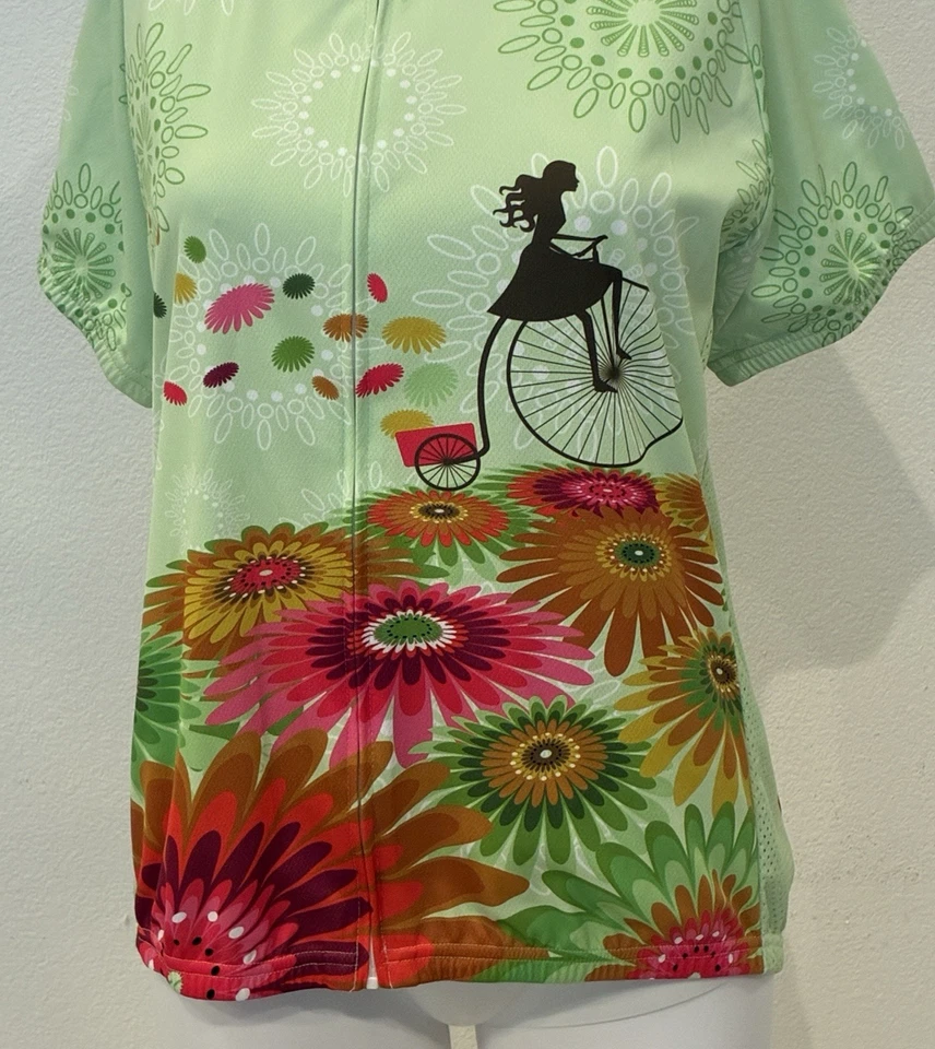 Ropa deportiva 83 para mujer XL camiseta de ciclismo verde niña en bicicleta floral manga corta Foto 3 de 4