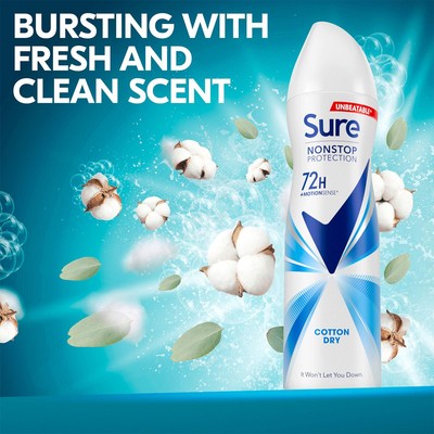 Sure Damen Deodorant Roll-On Cotton Fresh – 24h Anti-Transpirant, 0% Alkohol, 50 Ml
