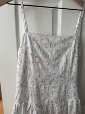 Women’s White Floral Midi A-Line Dress Square Neck Adjustable Strappy Lace