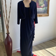 R  M Richards Tall 16 Navy Evening Dress with Beaded Jacket Bolero