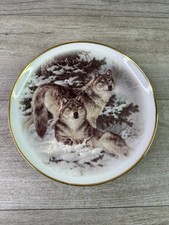 Assiette collector loup scène neige loup céramique oie bleue 7,5 en bordure dorée