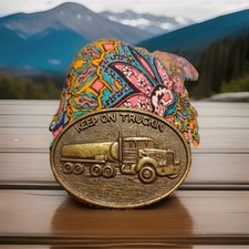 Brass Keep On Trucking Truckin Hippie Trucker Truck Driver Vintage Belt Buckle