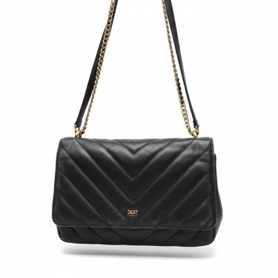 DKNY Veronica Black Quilted Shoulder Bag Gold Chain