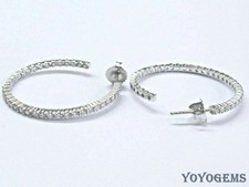 Solid 14K White Gold Moissanite Hoop Earrings Round Cut 2.90 CT Gift For Women