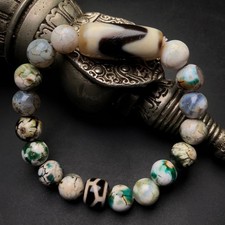 Tibetan Old Agate Dzi Tiger Tooth&Natural Old Agate Beads Bracelet M1222