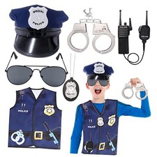 Kids Police Officer Costume Set 6 Pcs Including Cop Hat Vest Sunglasses Set a