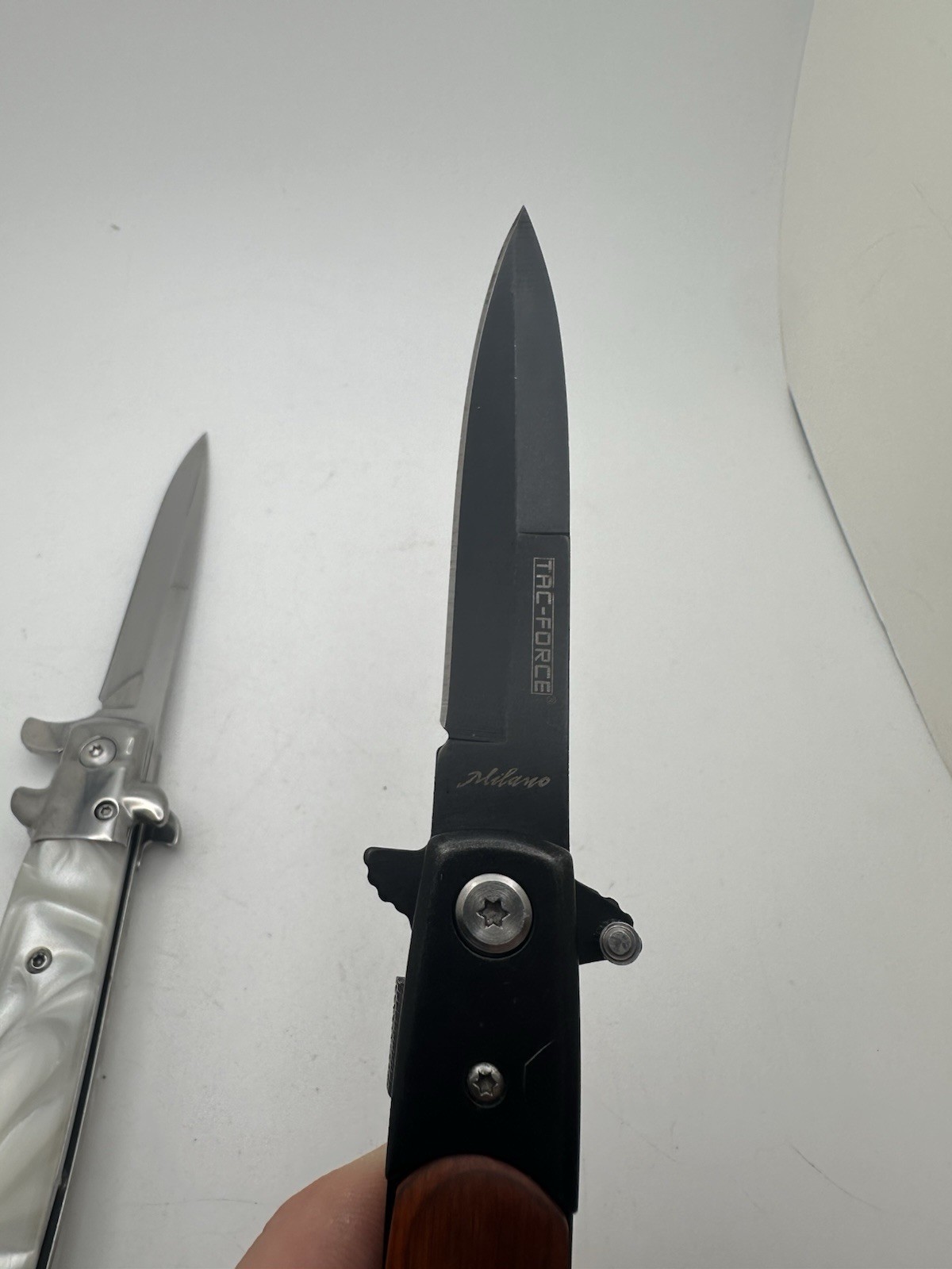 Spring Assist Stiletto Folding Knife Lot White Ruko And Wood Tac-Force Nice